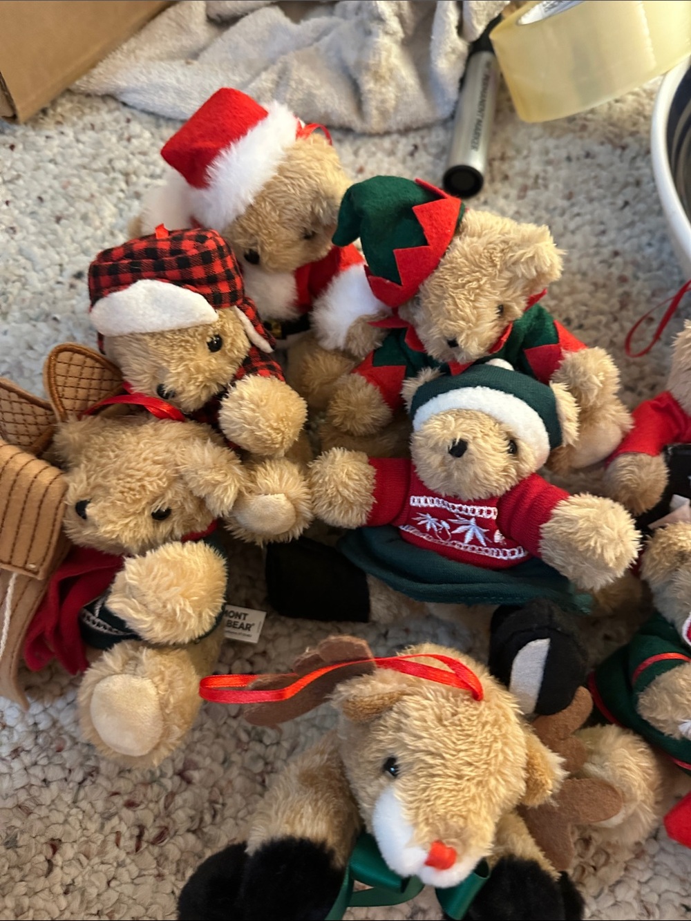 10 vintage Vermont Teddy Bear holiday ornaments collectible